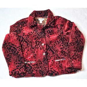Vintage Coldwater Creek Womens Red & Black Faux Fur Jacket L